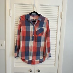 Merona Red and Blue Plaid Button-Up Top